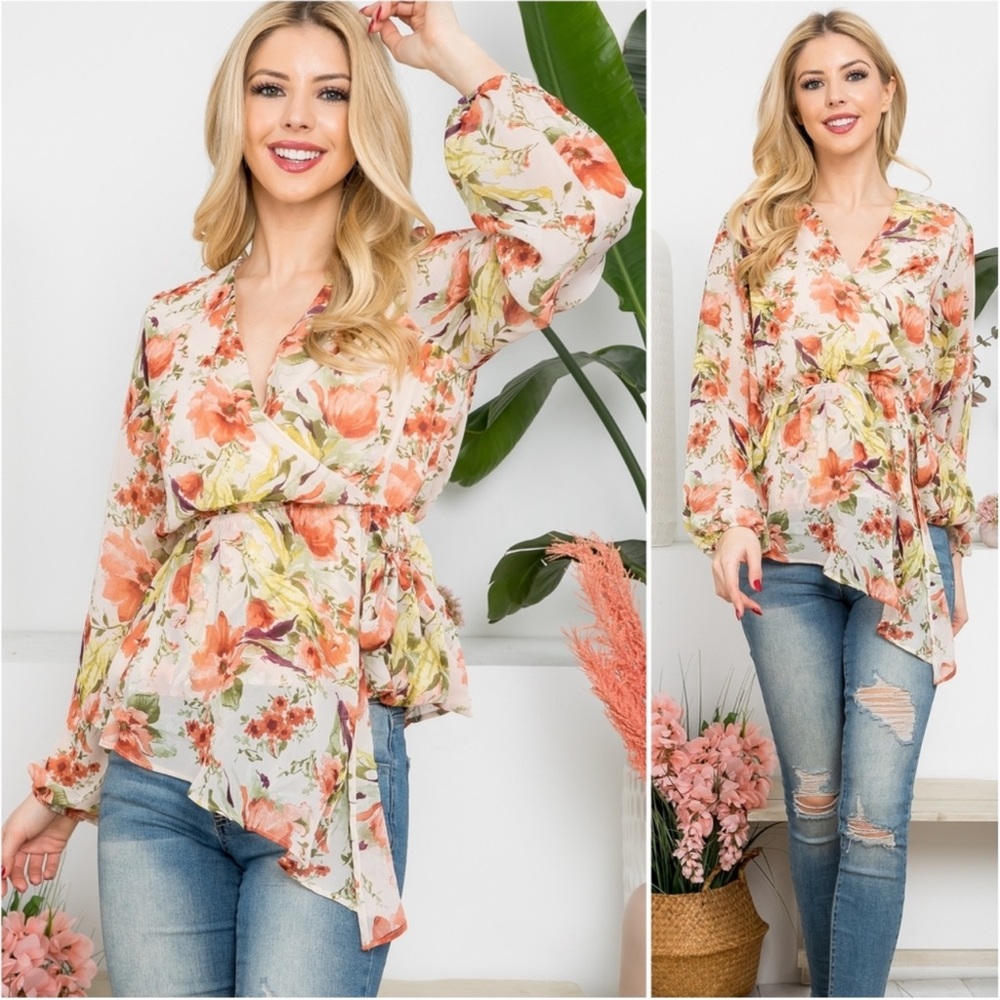 B107🌺Stunning sheer fully lined asymmetrical hem top perfect 4 day2date!
